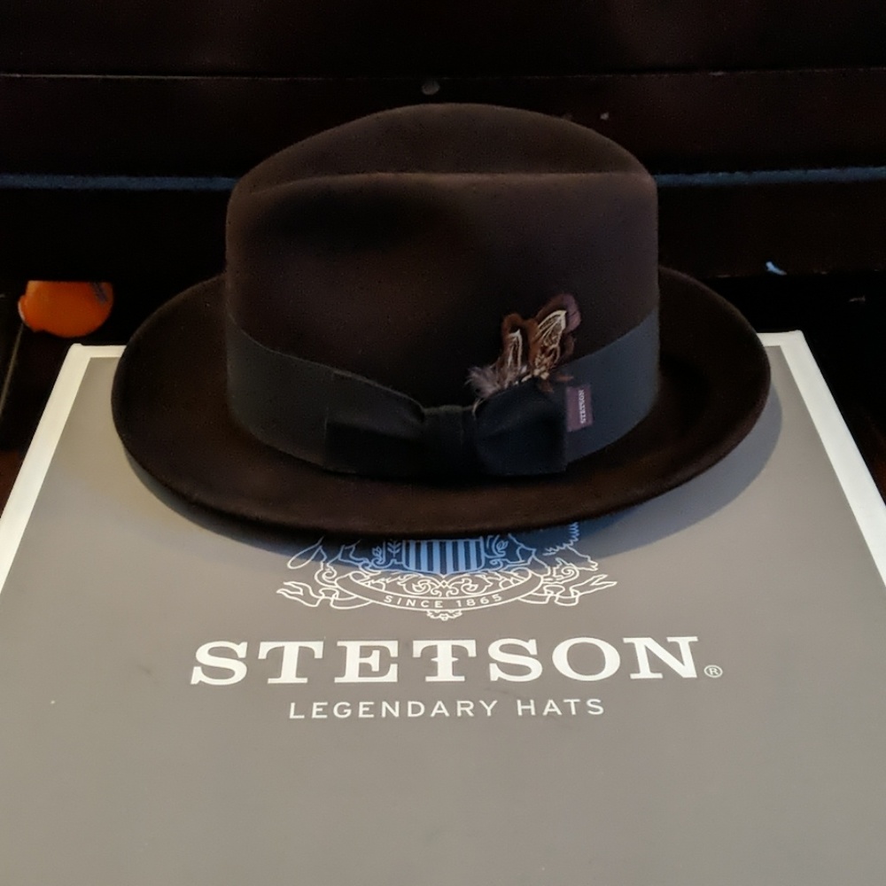 Stetson Velvet Chocolate Brown Hat with Feather